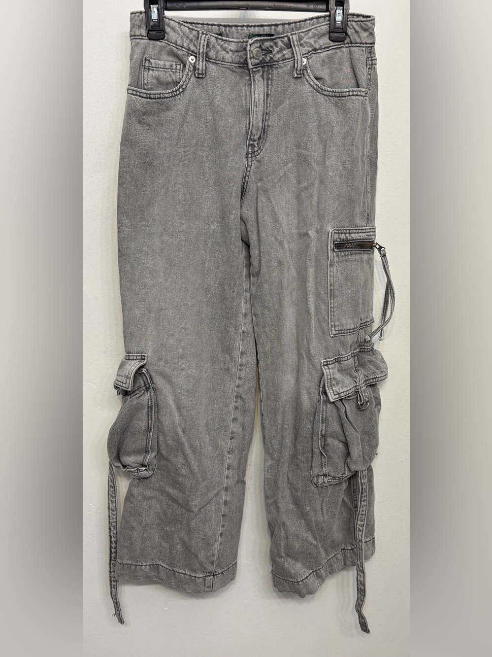 Wild Fable Gray Acid Wash Mid Rise Baggy Cargo Denim Jeans Women’s Size 4/R